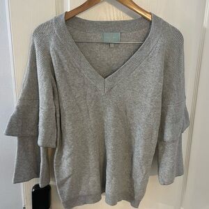 Skies Are Blue Light Gray V-Neck Sweater